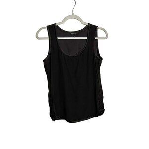 Eileen Fisher Top Silk Blend Charmeouse Scoop Neck Ruched Side Tank Black XS
